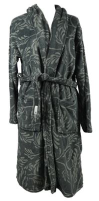 Dámský tmavošedý vzorovaný chlupatý župan s páskem 