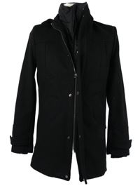 Pánský černý vlněný kabát se šusťákovou vsadkou H&M