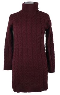 Dámské vínové vzorované svetrové šaty s rolákem Pixie Girl