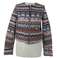 Dámský červeno-modro-bílá vzorovaná crop bunda Tom Tailor 