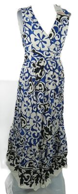 Nové - Dámské tmavomodro-bílo-černé vzorované plátěné midi šaty Zara 