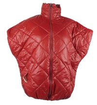 Dámská červená/vzorovaná šusťáková zateplená oboustranná volná vesta 