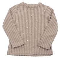 Starorůžové žebrované úpletové triko s perličkami Zara