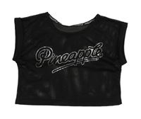 Černé perforované crop tričko s nápisem Pineapple