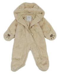 Světlebéžová kožešinová podšitá kombinéza s kapucí s oušky Primark