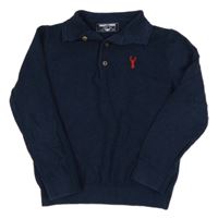 Tmavomodrý svetr s výšivkou a límečkem Next