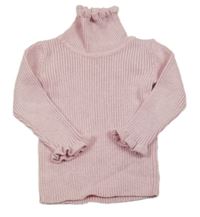 Světlerůžový žebrovaný svetr s rolákem Matalan