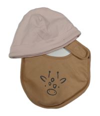 2set- světlerůžová čepice+ hnědý bryndák se žirafou