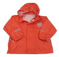 Červená šusťáková nepromokavá bunda s potiskem a kapucí 