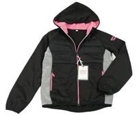 Nové - černo-bílá šusťákovo/sportovní propínací mikina s kapucí 