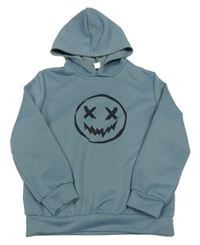 Modrošedá mikina se smajlíkem a kapucí Shein