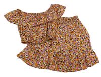 2 set - černá lehká květovaná sukně + crop top s volánem New Look
