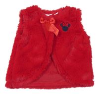 Červená kožešinová vesta s Minnie a mašlí
