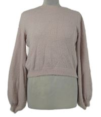 Dámský světlerůžový chlupatý crop svetr Bershka 
