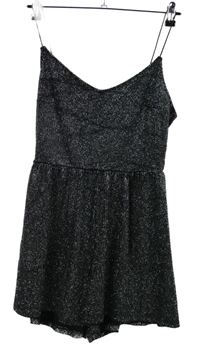 Dámský černo-stříbrný pruhovaný sametový kraťasový overal H&M