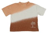 Oranžovo-bílo-hnědé tričko s palmou zn Staccato