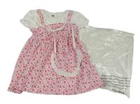 2set - Světlerůžové květované šaty s bílým tričkem + kabelka