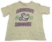 Světlebéžové tričko s Mickeym a nápisem H&M