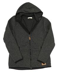 Tmavošedá melírovaná pletená propínací mikina s kapucí H&M