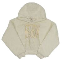 Smetanová chlupatá crop mikina s nápisem a kapucí River Island