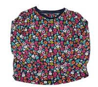 Tmavomodro-barevné květované triko 