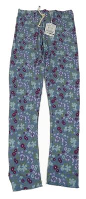 Nové - Modré květované žebrované legíny Sfera