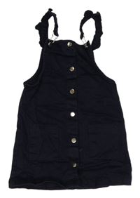 Tmavomodré plátěné laclové propínací šaty 