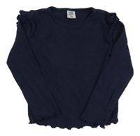 Tmavomodré žebrované triko s volánky Kiki&Koko