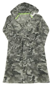 Šedý army chlupaný župan a kapucí Primark