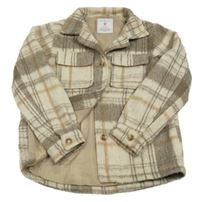 Béžovo-hnědá kostkovaná vlněná podšitá košilová bunda Primark