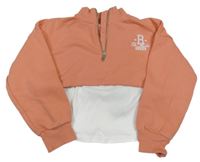 Korálová crop mikina s s nápisem a všitým topem River Island