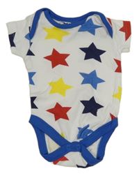 Bílé body s hvězdami a modrým lemem 