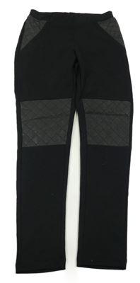 Černé tregíny s koženkou Charles Vögele