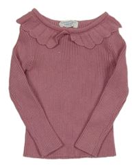 Růžový žebrovaný svetr s volánky Primark