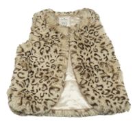 Béžovo-hnědá kožešinová podšitá vesta s leopardím vzorem Matalan