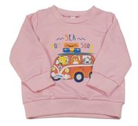 Růžová mikina s autobusem a zvířátky 