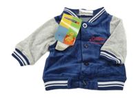 Nové - Modro-šedá sametová propínací mikina s nápisem Ergee