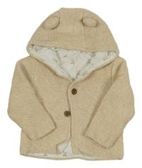 Béžovo-bílý melírovaný podšitý propínací svetr s kapucí Mothercare