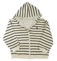 Smetanovo-černá pruhovaná propínací crop mkina s kapucí 