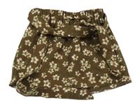 Hnědá květovaná sukně s páskem 