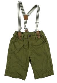 Khaki plátěné kraťasy s kšandami Kiki&Koko