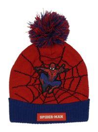 Červeno-modrá čepice s bambulí - Spiderman