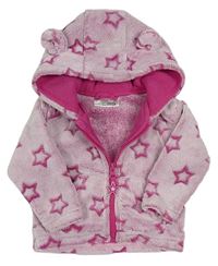Růžová hvězdičkovaná chlupatá bunda s kapucí Ergee 