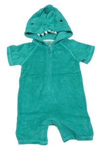 Tyrkysový froté letní overal s kapucí - dinosaurus M&S