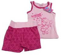 2set - Světlerůžový top se slonem + růžové kraťasy s kytičkami 
