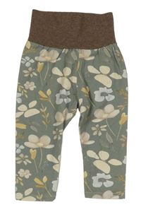 Khaki-hnědé tepláky s květy 
