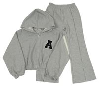 2set - Šedá crop propínací mikina s kapucí + zvonové teplákové kalhoty Shein 