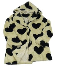 Béžová kožešinová podšitá bunda se srdíčky a kapucí zn. Shein