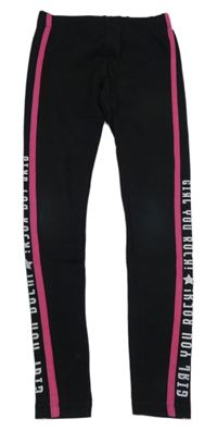 Černé legíny s proužky a nápisem 