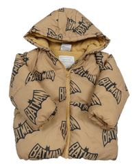 Béžová šusťáková zimní bunda s Batmanem a kapucí zn. Primark